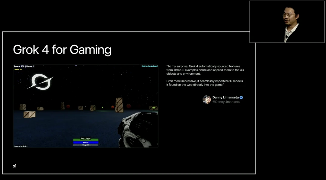 Bar chart showing Grok 4 achieving 15.8% on the ARC AGI v2 benchmark, doubling the score of Claude 4 Opus.