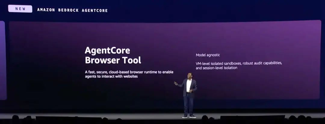 A slide detailing the Browser tool, emphasizing its security features like VM-level sandboxing and session-level isolation.