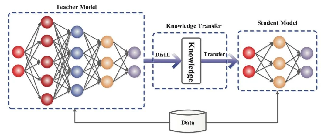 Student model learning process diagram showing how it mimics teacher model's probability distributions for better generalization