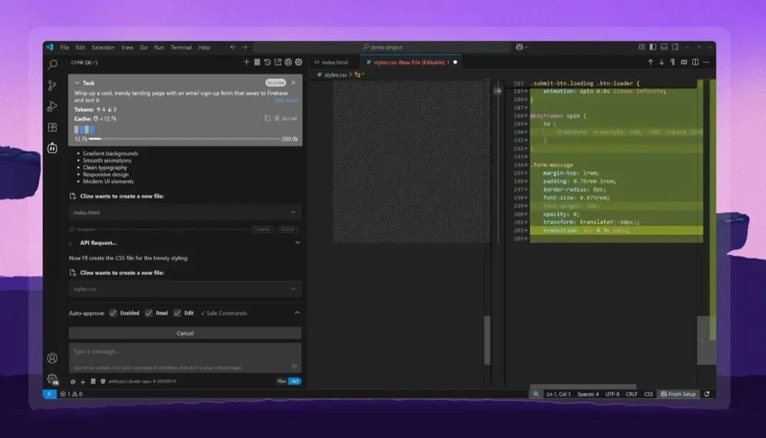 Cline Plan Mode scanning codebase and collaborating on execution strategy