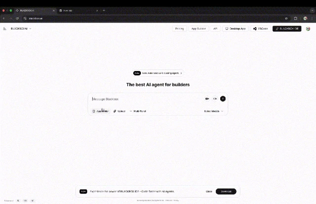 BLACKBOX.AI Robocoder generating application from natural language description