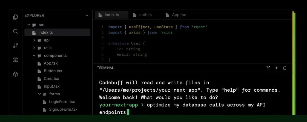 Codebuff terminal interface for code refactoring with plain English commands