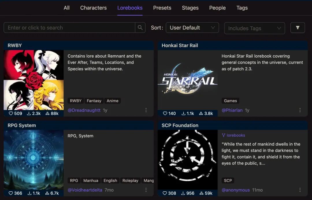 ChubAI Lorebook system for consistent character world-building rules