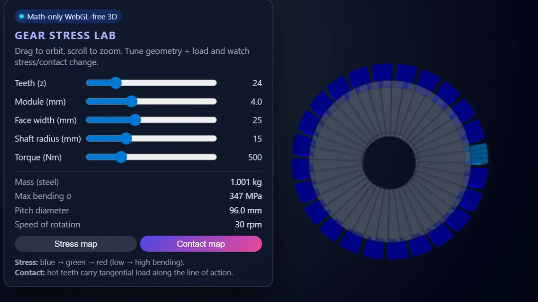 GPT-5.1 generated 3D spur gear visualization with stress analysis (7 minutes)