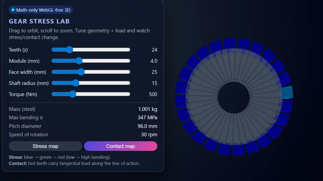 GPT-5.1 generated 3D spur gear visualization with stress analysis (7 minutes)