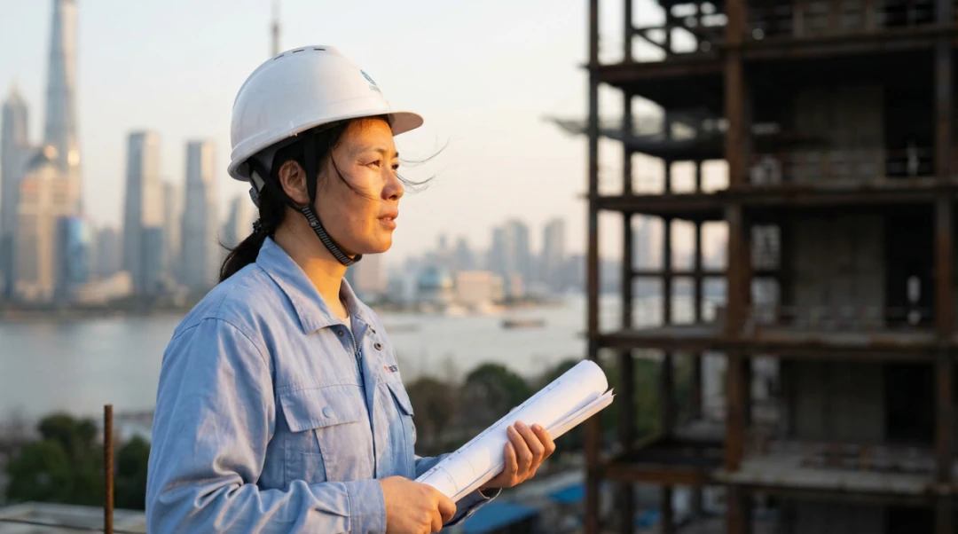 Photorealistic portrait of Asian female architect at construction site generated by Nano Banana Pro with professional lighting