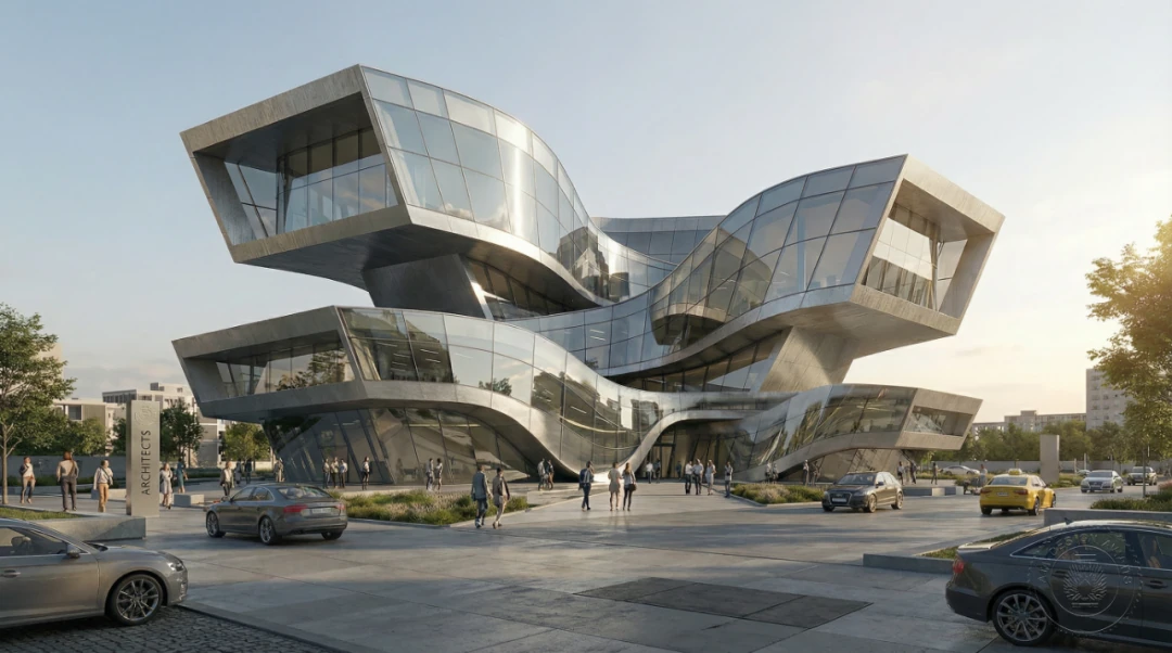 Architectural scene edited by Nano Banana Pro with text removed and pedestrians and cars added demonstrating precise control