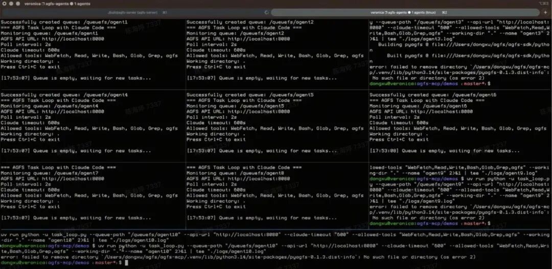 Multi-agent workflow example using AGFS with QueueFS for task distribution and S3FS for result aggregation