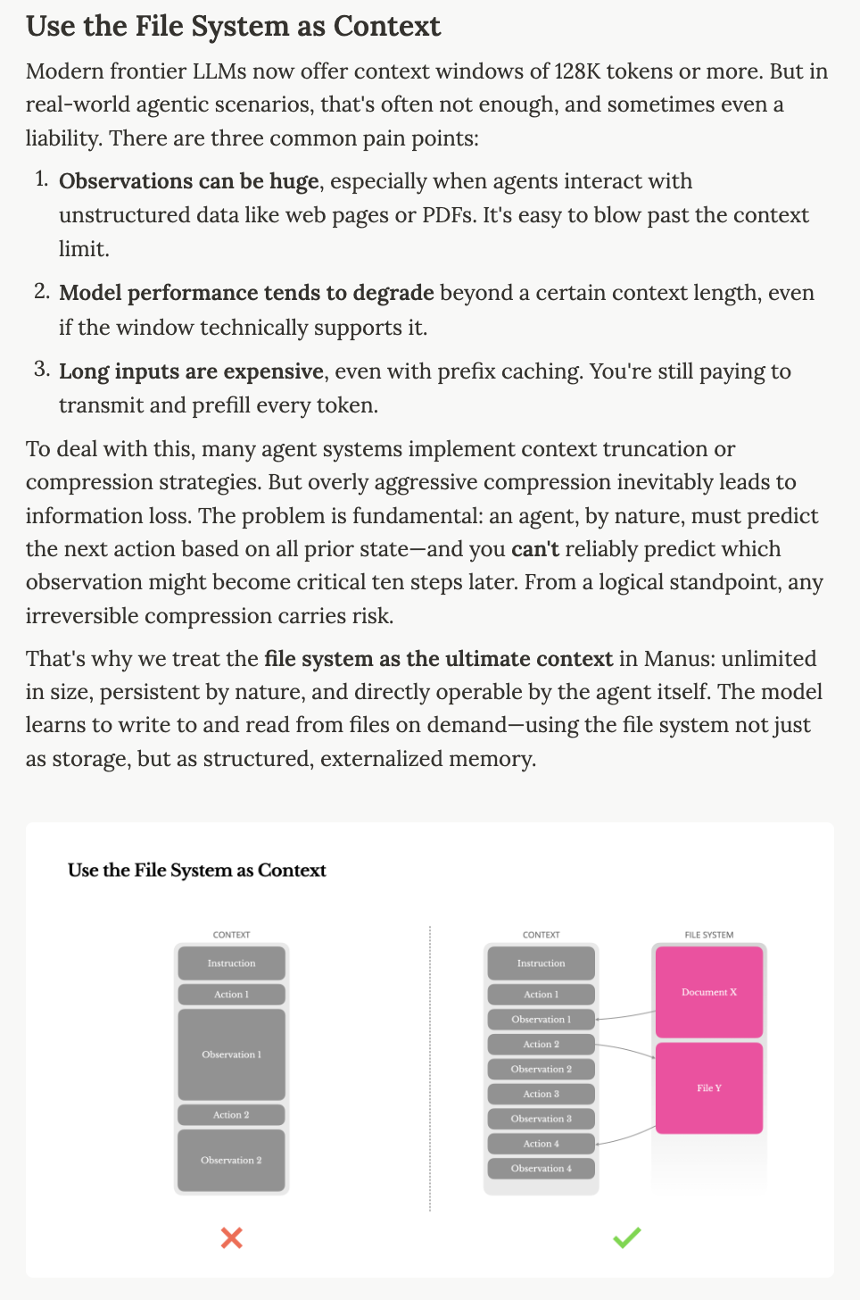 Manus article on using file systems as context for AI agents