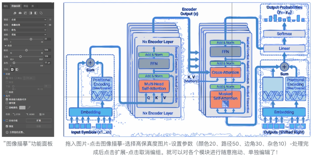 Adobe Illustrator Image Trace settings for converting AI-generated PNG diagrams to editable vector graphics
